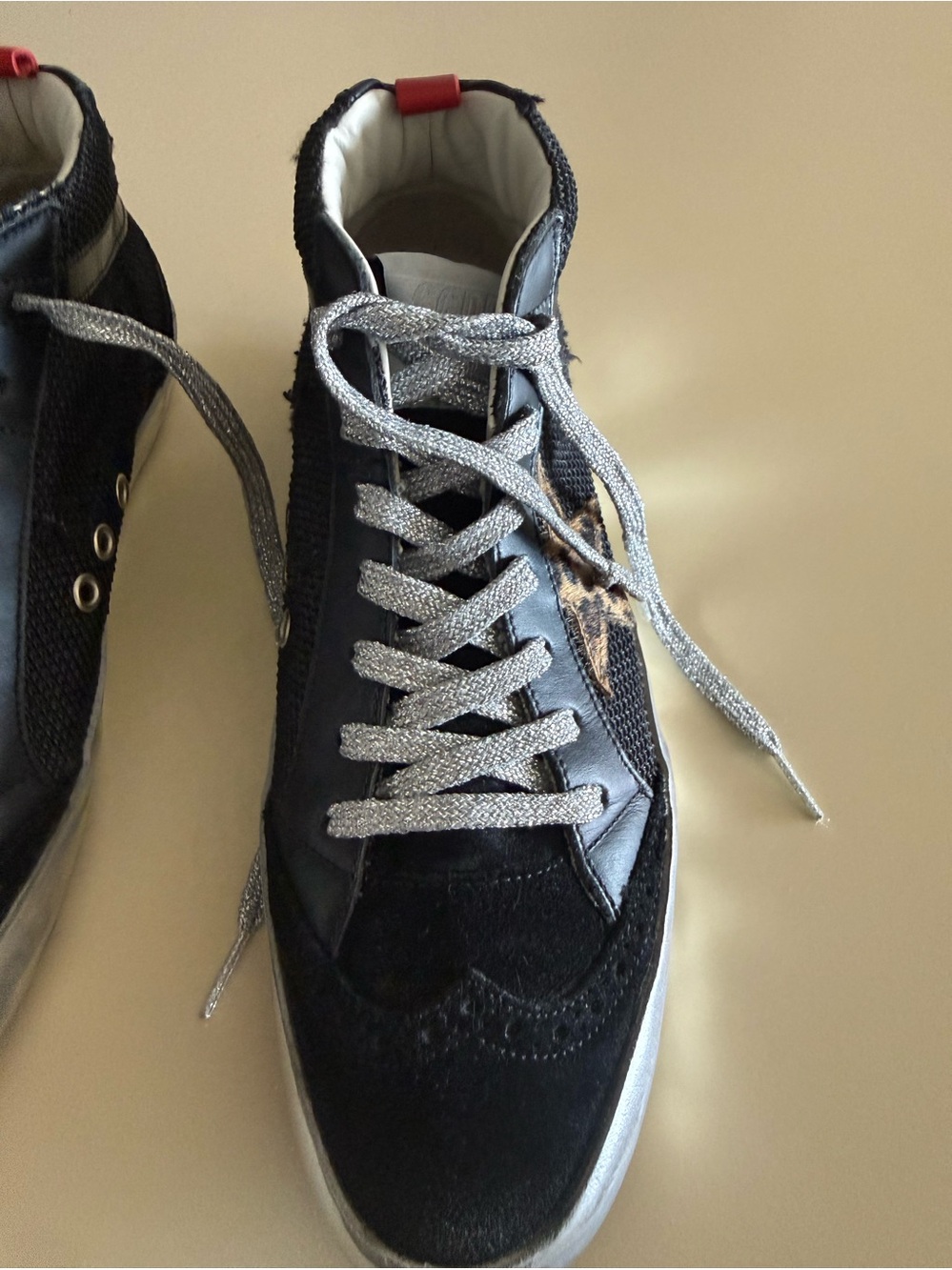 Golden Goose Mid Star Black Leopard Sneakers EU 40/US 9.5 Silver Laces